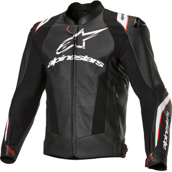 Alpinestars Missile v3 Ignition leather motorcycle jacket in black and white, with armor details, US 48 / EU 58 size.