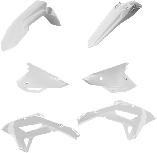 A white Acerbis standard replacement body kit for motorcycles, displayed on a plain background, showing the sleek body panel design.