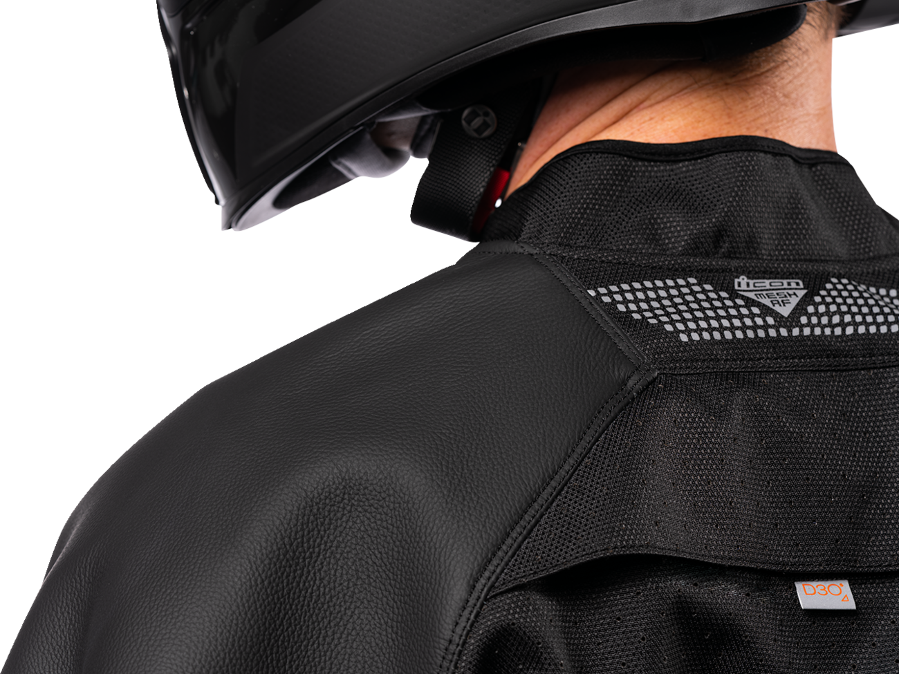 Black ICON Mesh AF™ leather jacket by Bill's Exhausts, large size, featuring mesh panels and sleek design.