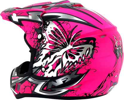 Bill's Exhausts AFX FX-17 Butterfly helmet in matte hot pink, XL size, with a sleek aerodynamic design and vibrant color.