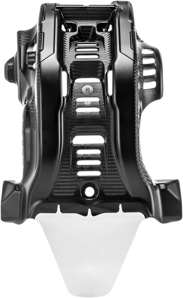 A black and white Acerbis skid plate designed for Husqvarna and KTM motorcycles, providing body protection.