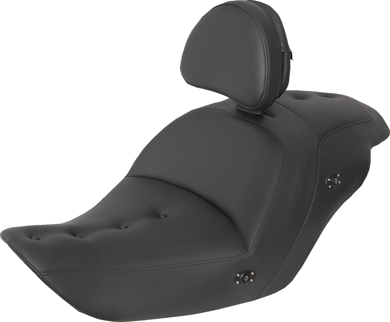Heated Roadsofa pillow top seat with backrest in black, designed for comfort and warmth, branded by Bill's Exhausts.