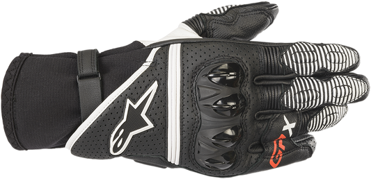 Alpinestars GPX V2 motorcycle gloves in black and white, size XL, showing the textured leather and protective knuckles.