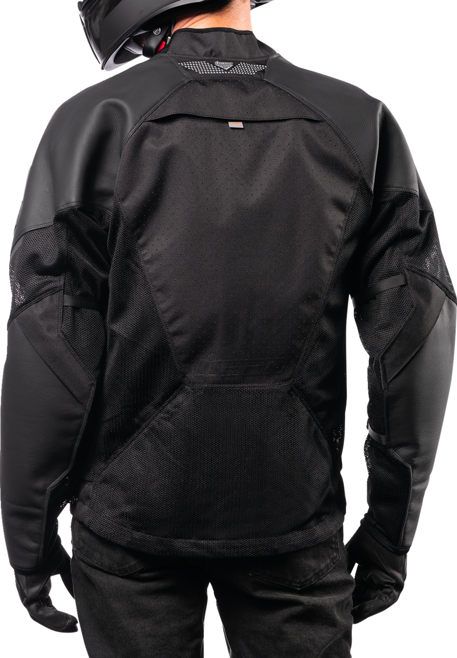 Black ICON Mesh AF™ leather jacket in 2XL from Bill's Exhausts, featuring a sleek design with mesh panels for ventilation.
