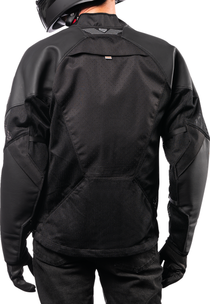 Black ICON Mesh AF™ leather jacket in 2XL from Bill's Exhausts, featuring a sleek design with mesh panels for ventilation.