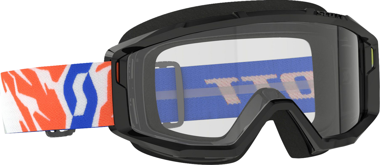 Scott Youth Primal Goggles in black with clear lenses, designed for young riders, with a comfortable adjustable strap and durable frame.