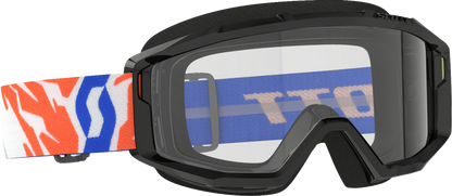 Scott Youth Primal Goggles in black with clear lenses, designed for young riders, with a comfortable adjustable strap and durable frame.