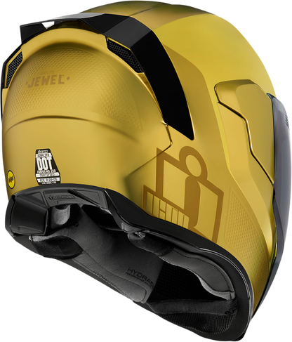 Bill's Exhausts ICON Airflite™ helmet in jewel gold with MIPS protection, medium size, showcasing the aerodynamic design.