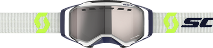 Scott Prospect snow goggles with gray and yellow frame, enhancer silver chrome lenses, designed for winter sports and snowboarding.