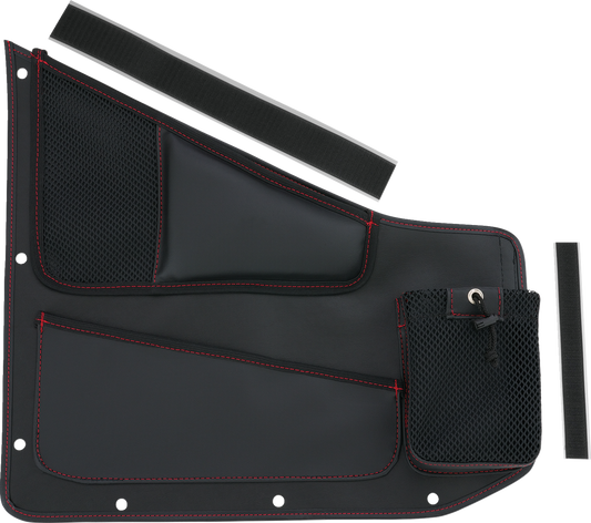 Bill's Exhausts SHOW CHROME Kaliber Driver Engine Organizer in black with red stitching, designed for vehicle engine organization.