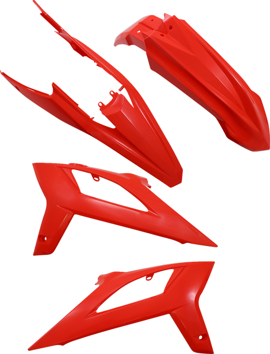 Acerbis OEM standard replacement body kit for motorcycles, showing various body panels and parts on a clean background.