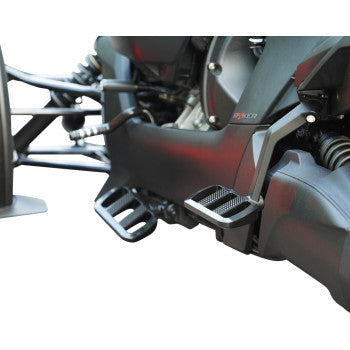 Bill's Exhausts SHOW CHROME Combat Boards driver Stealth Black for Ryker 2019-2024, featuring durable design and sleek black finish.