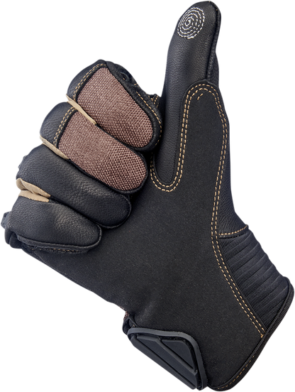 BILTWELL Bridgeport Gloves in chocolate brown, medium size, made by Bill's Exhausts, shown in close-up view.
