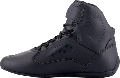 Alpinestars Faster-3 Rideknit® shoes in black, gray, and red with mesh and synthetic overlays, US size 10.
