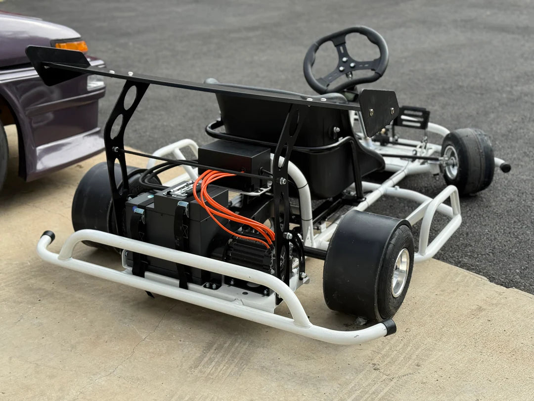 Electro & Co ETM E-Drift Kart electric drift kart with racing seat and steering wheel, ready for outdoor drifting fun.
