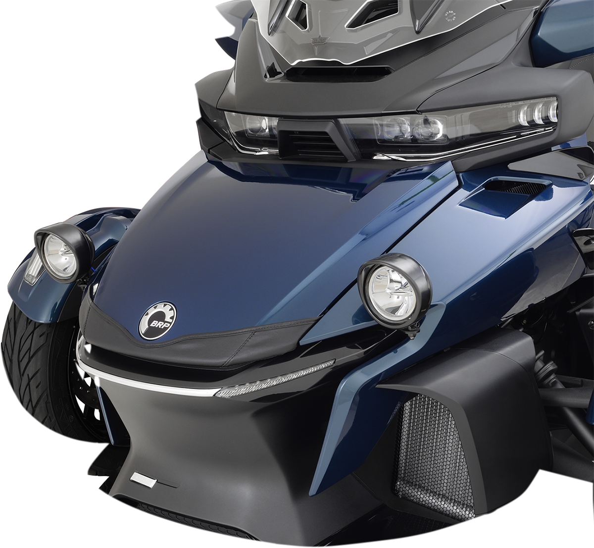 Black Show Chrome driving light kit for Can-Am engines, featuring engine-mounted lights with durable construction.