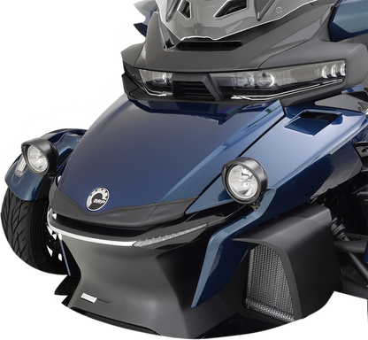 Black Show Chrome driving light kit for Can-Am engines, featuring engine-mounted lights with durable construction.