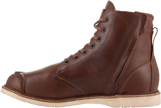 Alpinestars Oscar Monty v2 brown motorcycle boots, US size 8, featuring sturdy leather construction and secure ankle protection.
