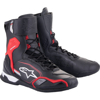 Alpinestars Superfaster black, red, and white racing shoes for men, US 8.5, featuring sporty design and durable materials.