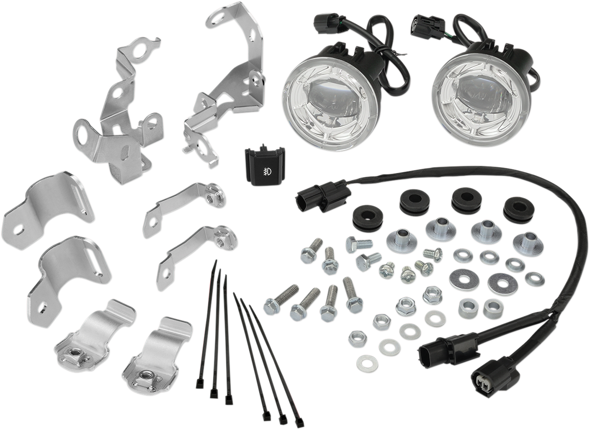 Bill's Exhausts SHOW CHROME fog lights for GL1800 motorcycle, lower engine-mounted light assembly with chrome finish.