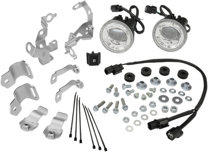 Bill's Exhausts SHOW CHROME fog lights for GL1800 motorcycle, lower engine-mounted light assembly with chrome finish.