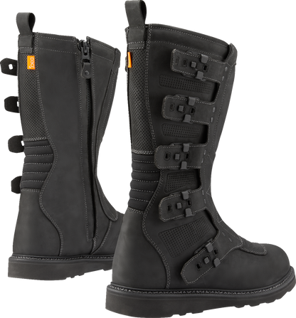 Black ICON Elsinore 2™ CE boots by Bill's Exhausts, size 11, showing the sturdy leather construction and ankle design.