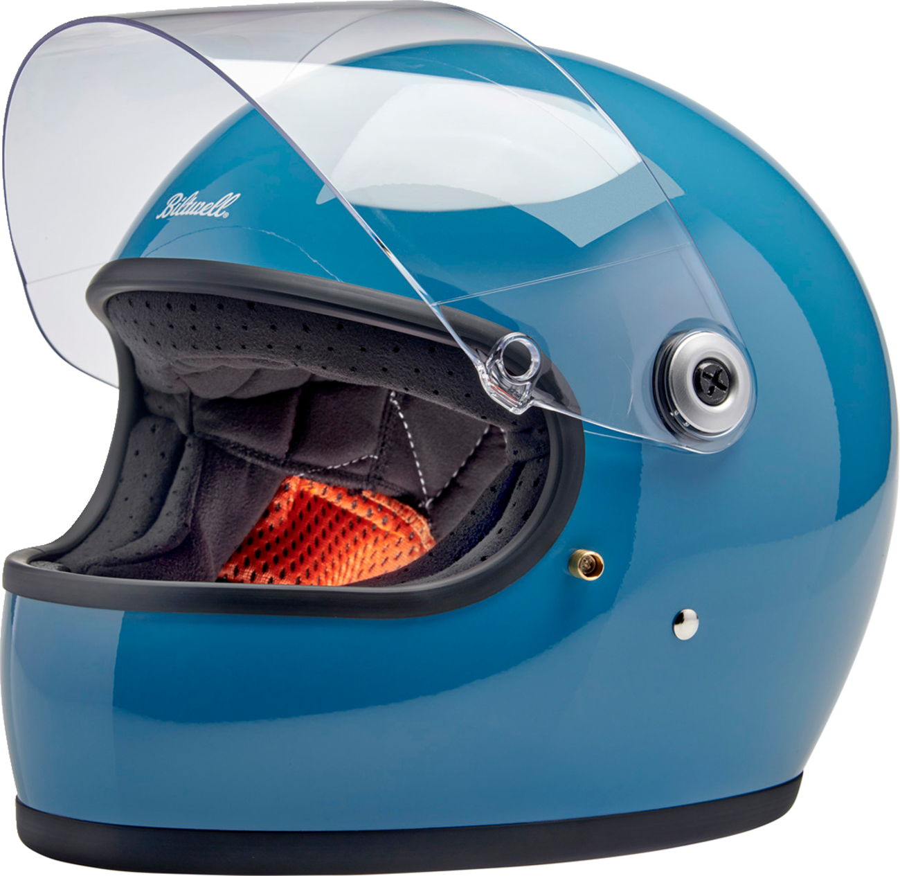 BILTWELL Gringo S helmet in gloss dove blue, XS size, featuring a sleek motorcycle helmet design with a smooth finish.