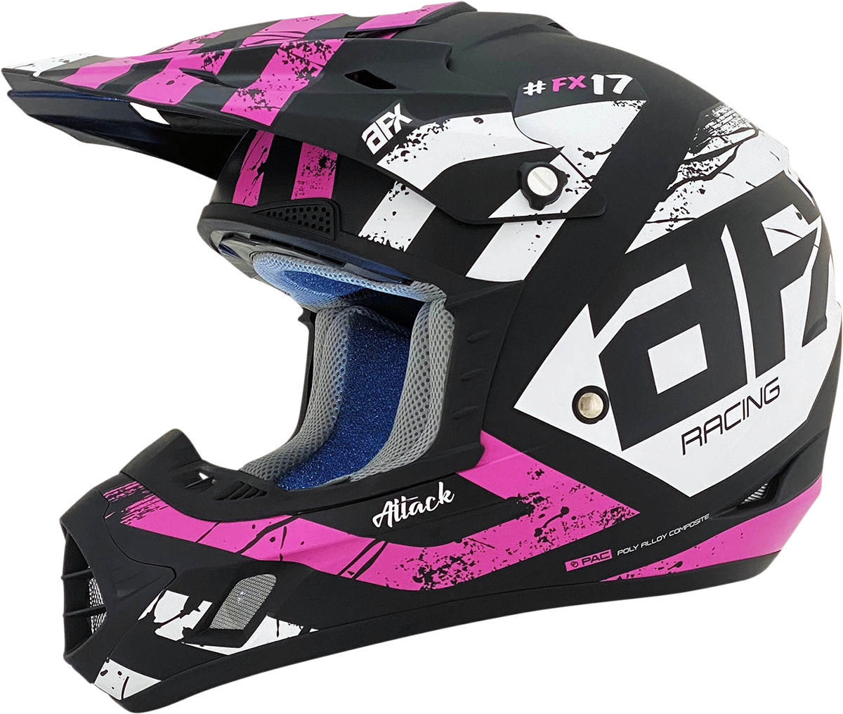Bill's Exhausts AFX FX-17 Attack helmet in matte black and fuchsia, 2XL size, featuring a sleek, aerodynamic design.