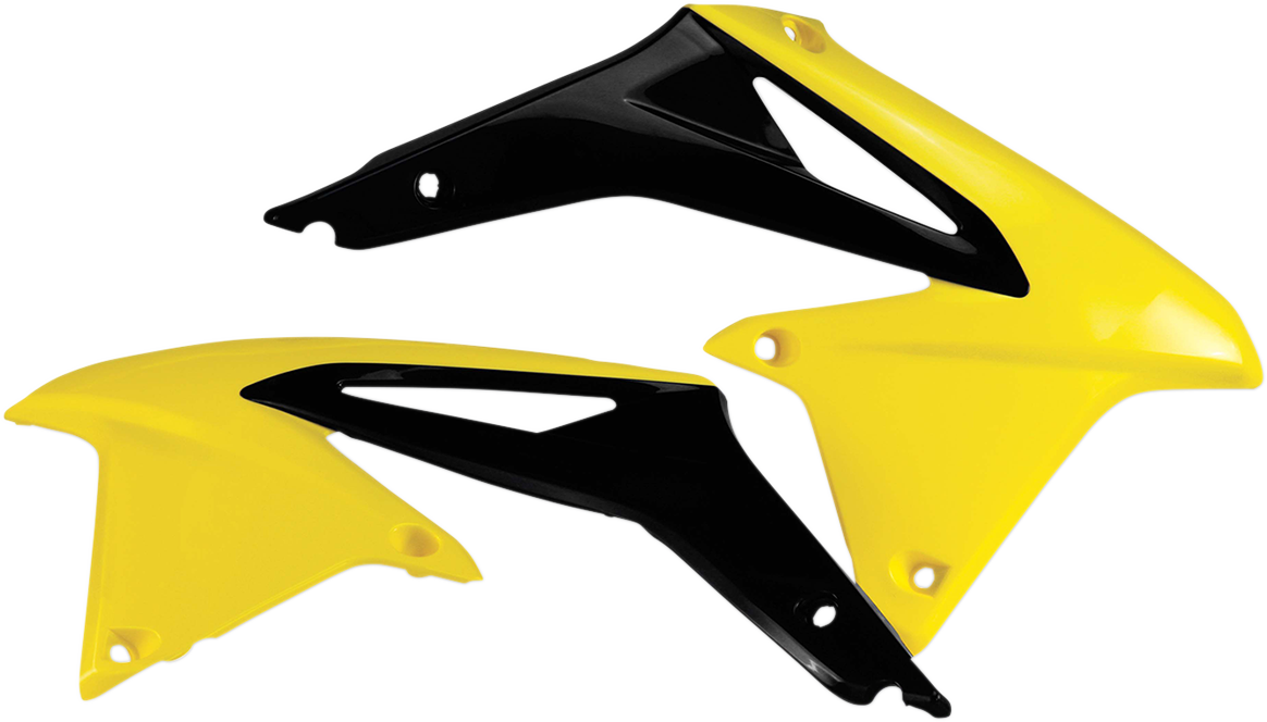 Acerbis yellow and black radiator shrouds for motorcycle body, with bold yellow accents and black detailing.