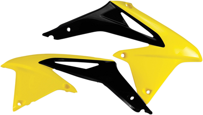 Acerbis yellow and black radiator shrouds for motorcycle body, with bold yellow accents and black detailing.