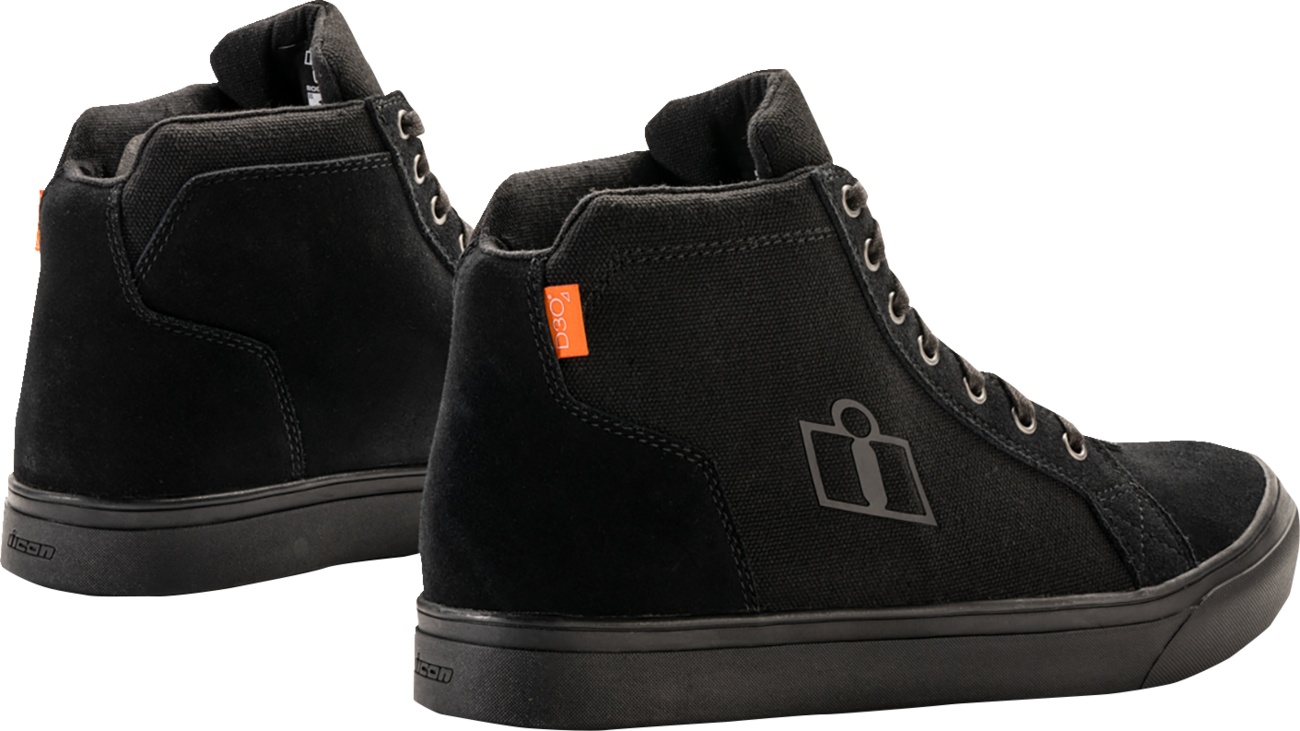 Bill's Exhausts ICON Carga CE Stealth boots in US 12, showcasing black durable motorcycle footwear with rugged design.