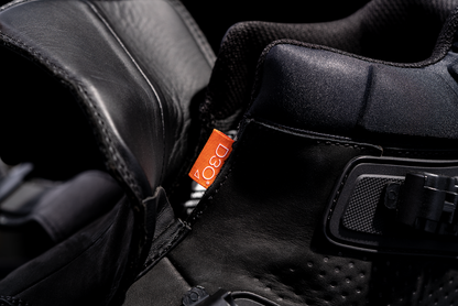 Black ICON Slabtown waterproof boots by Bill's Exhausts, size 7, showing the sturdy leather and waterproof design.