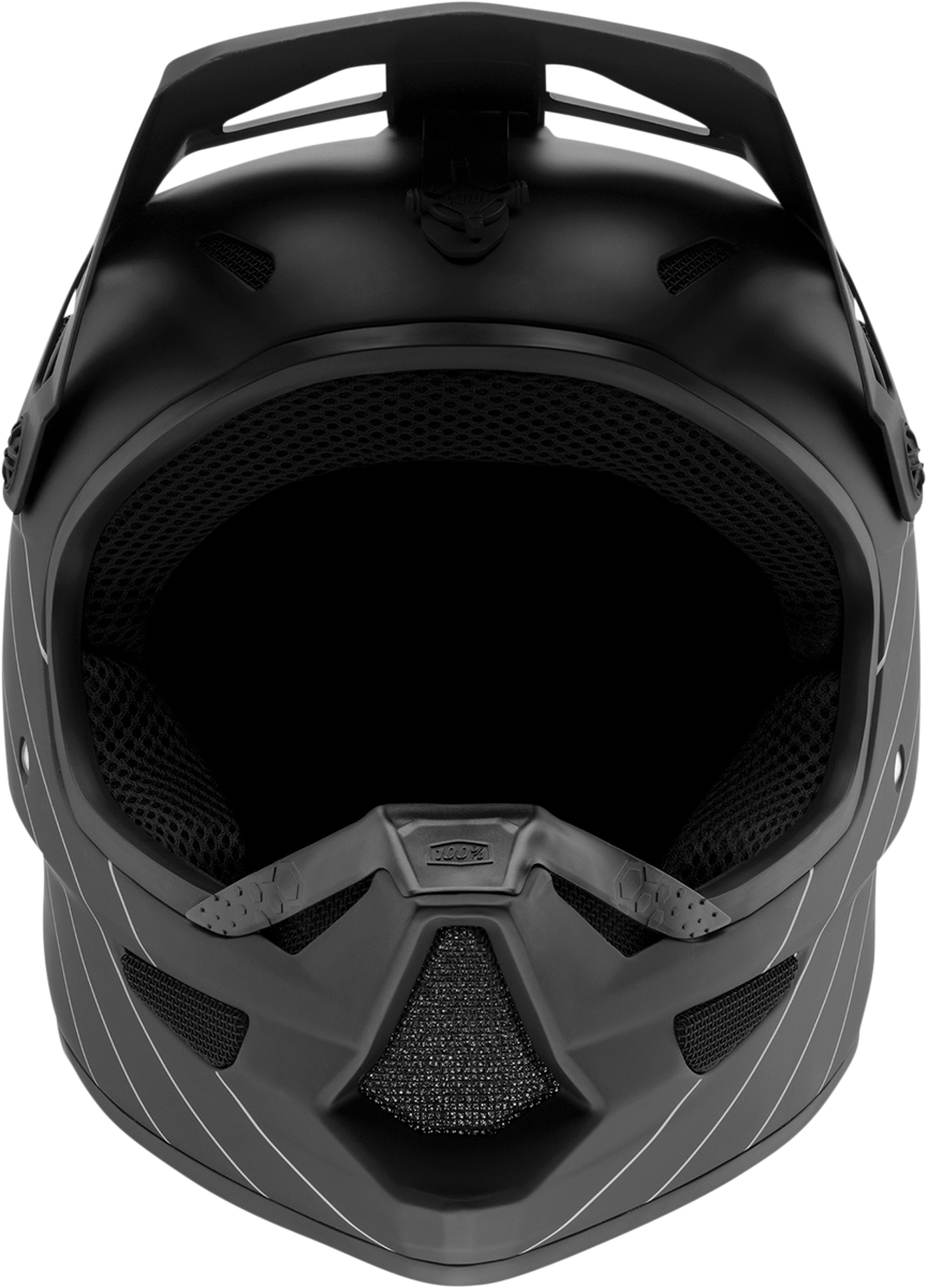 Black 100% Status bicycle helmet in 2XL size, featuring a sleek design with ventilation and adjustable straps.