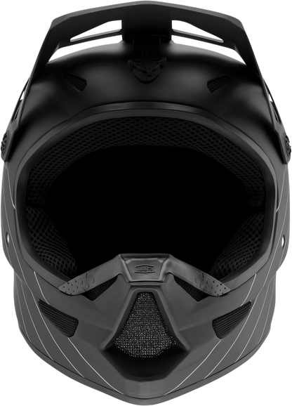 Black 100% Status bicycle helmet in medium size, showing sleek design and adjustable straps, branded by Bill's Exhausts.