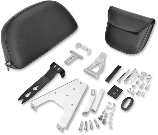 Black show chrome backrest for Indian motorcycle engine by Bill's Exhausts, featuring polished chrome details and sturdy construction.