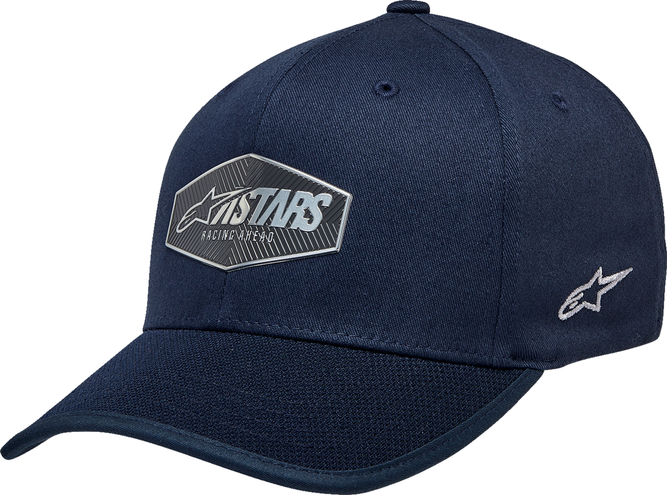 Navy ALPINESTARS emblem hat in large/XL size, featuring a branded patch on the front, casual baseball cap style.