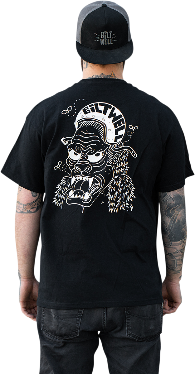 Black BILTWELL Go Ape T-Shirt in Small size, featuring a graphic design on the front, made by Bill's Exhausts.