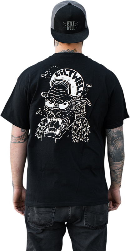 Black BILTWELL Go Ape T-Shirt in Small size, featuring a graphic design on the front, made by Bill's Exhausts.