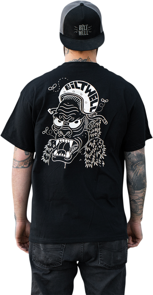 Black BILTWELL Go Ape T-Shirt in Small size, featuring a graphic design on the front, made by Bill's Exhausts.