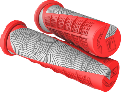 Scott Deuce ATV grips in red and gray with textured rubber for secure handling, designed for off-road motorcycles.