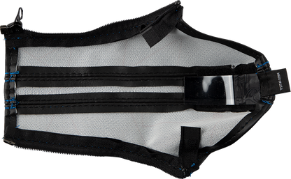 Blue stitched Show Chrome E-Brake cover for Slingshot engine, designed by Bill's Exhausts, with a sleek chrome finish.