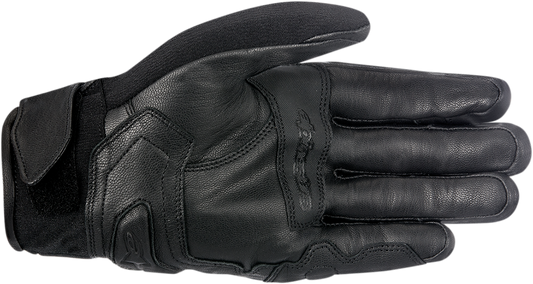 Black Alpinestars Warden Gloves in 3XL size, showing durable leather and protective knuckles with adjustable wrist straps.