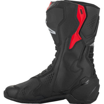 Alpinestars SMX-6 V3 vented motorcycle boots in black, silver, and red, US 11.5/EU 46, showing side and top views.