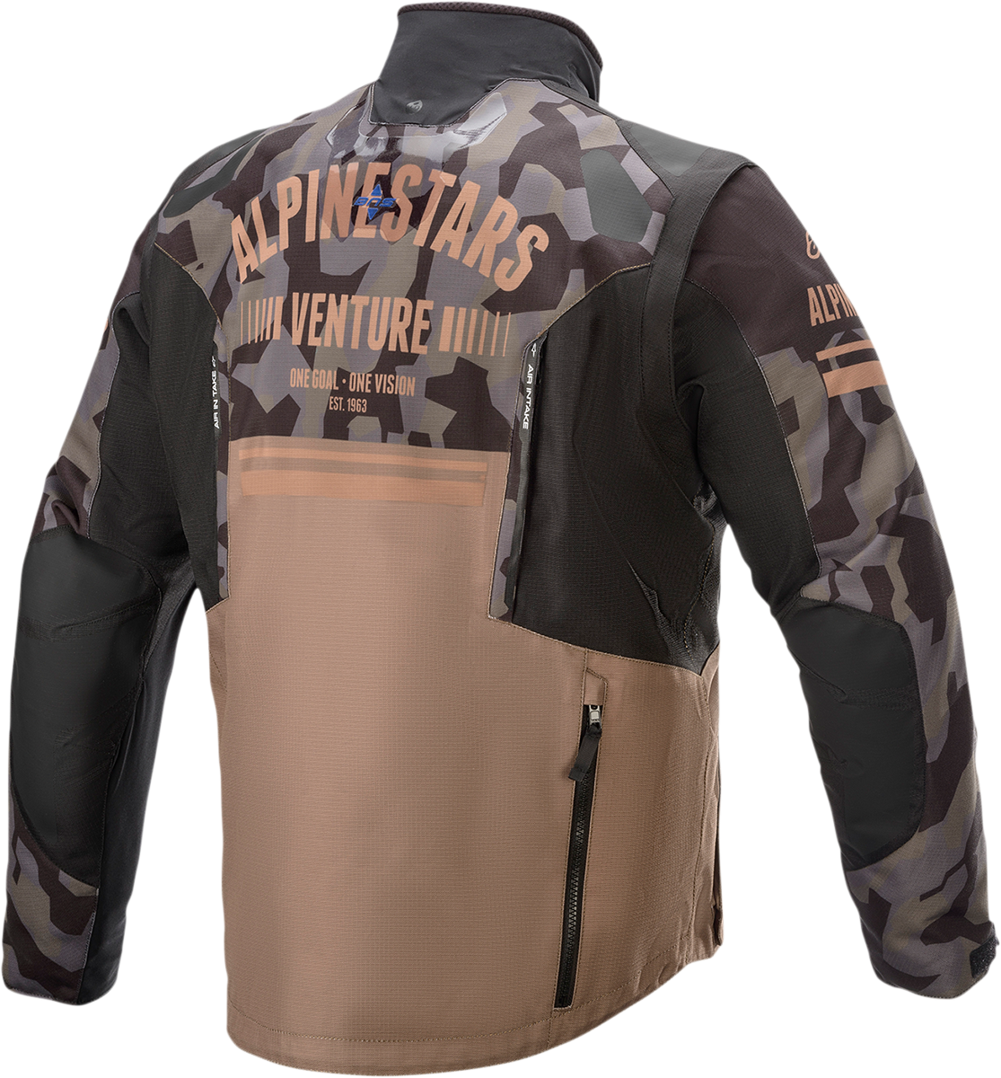 Alpinestars Venture jacket in Sand Camo, large size, featuring rugged design and durable fabric, displayed on a neutral background.