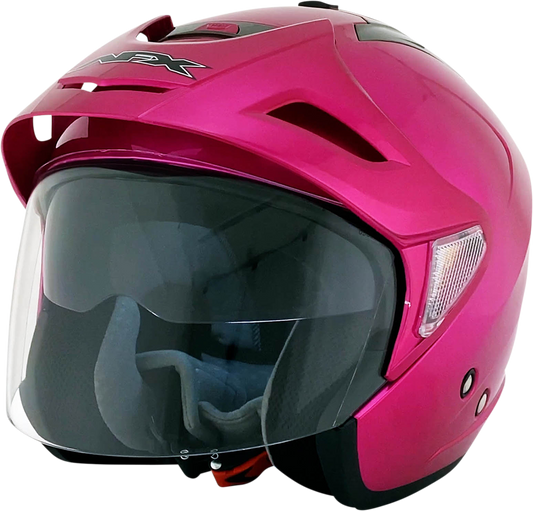 Fuchsia AFX FX-50 motorcycle helmet in XS size with aerodynamic design and clear visor, branded by Bill's Exhausts.