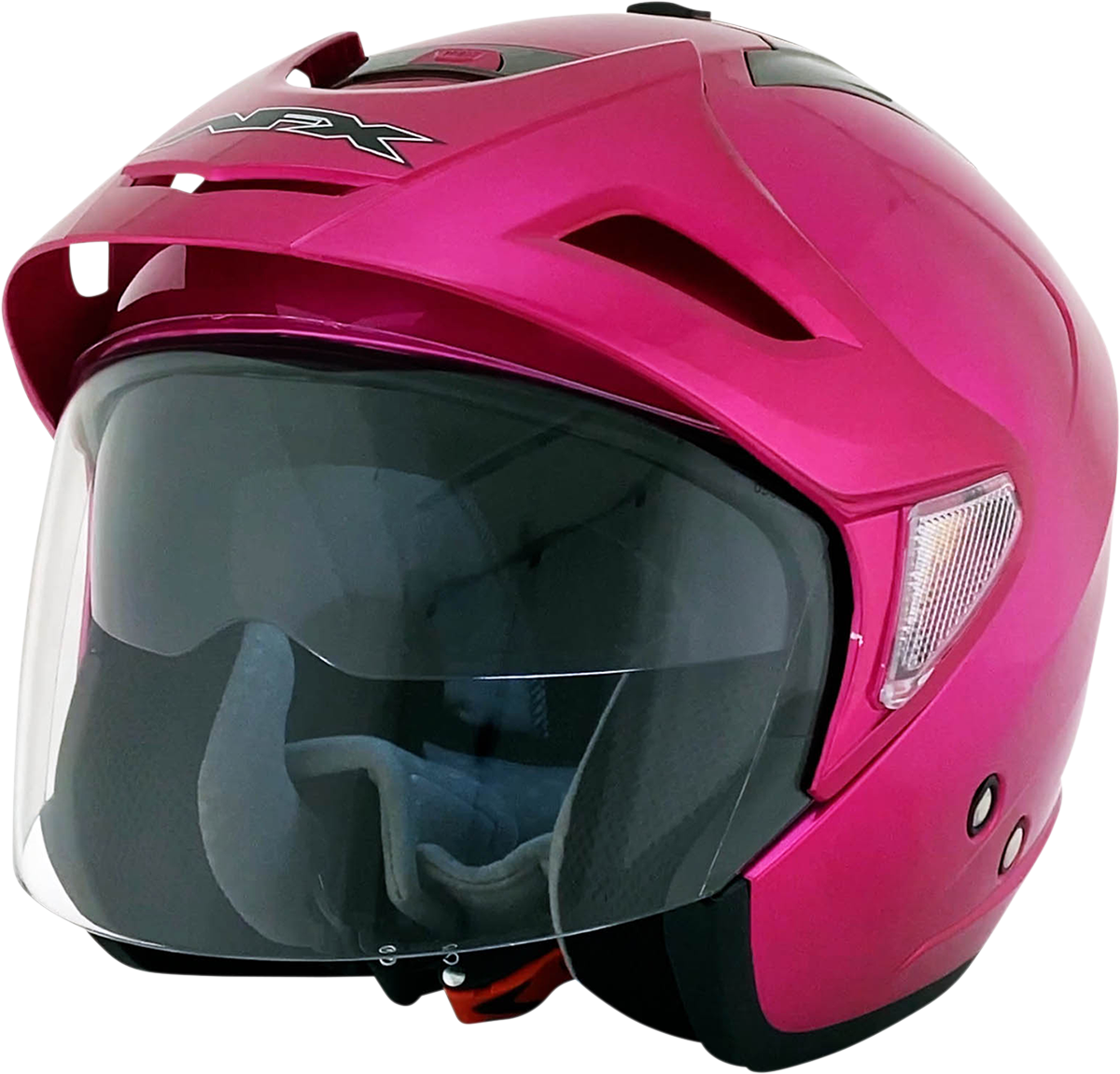 Fuchsia AFX FX-50 helmet in small size with aerodynamic design, featuring a clear visor and ventilation system.