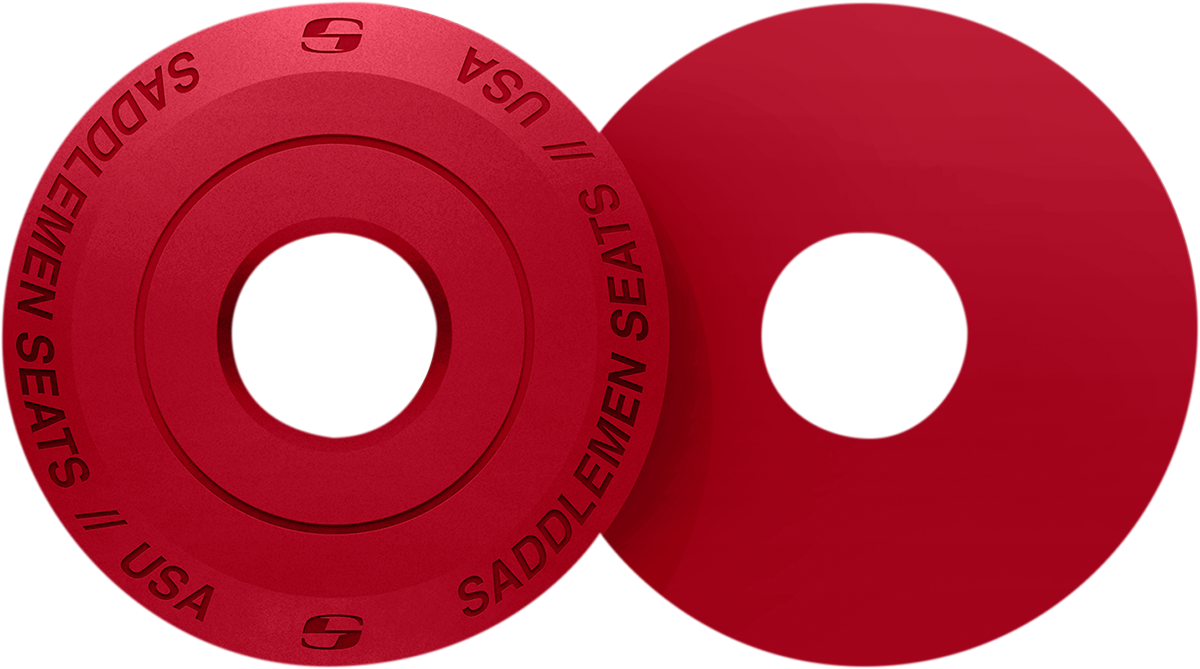 Red SADDLEMEN Fender Seat Washer for seats, designed for motorcycles, with a durable metal finish and mounting hardware.