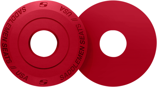 Red SADDLEMEN Fender Seat Washer for seats, designed for motorcycles, with a durable metal finish and mounting hardware.