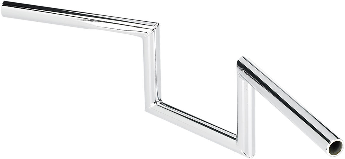 Chrome Biltwell Zed handlebar for motorcycles, featuring a sleek, curved design with natural grips and mounting points visible.