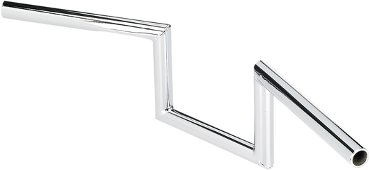 Chrome Biltwell Zed handlebar for motorcycles, featuring a sleek, curved design with natural grips and mounting points visible.